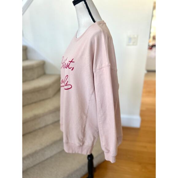 Wildfox Pink "But First Cocktails" Velvet Script Oversize Sweatshirt - Picture 3 of 7